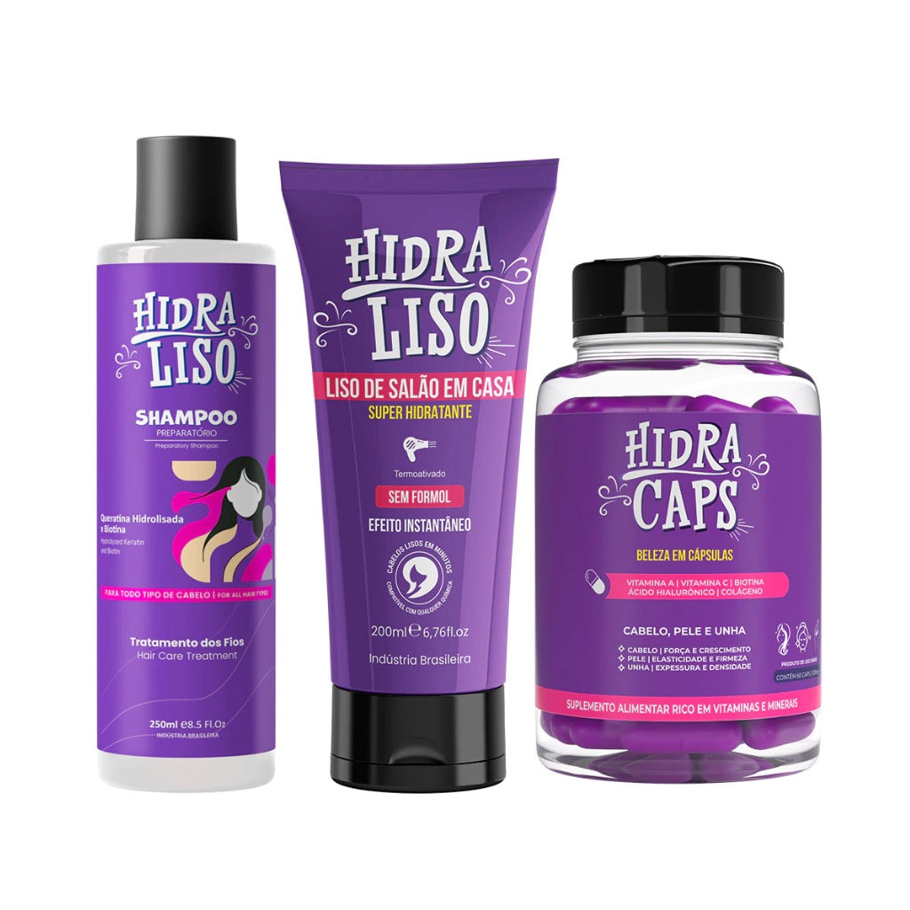 Kit 1 Shampoo + 1 Hidraliso + 1 Hidra Caps
