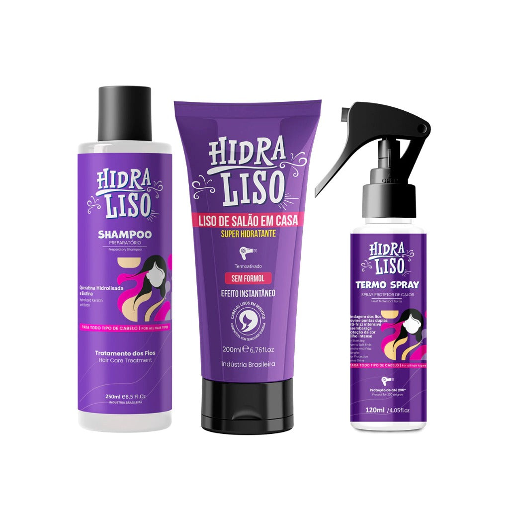 Kit 1 Hidraliso + 1 Shampoo + 1 Termo Spray