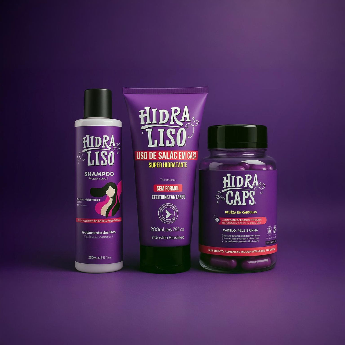 Kit 1 Shampoo + 1 Hidraliso + 1 Hidra Caps